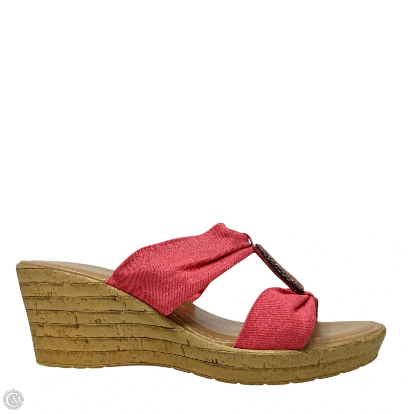 Embellished Medallion Wedge Sandals By Italian Shoemakers In Coral, Size: 8