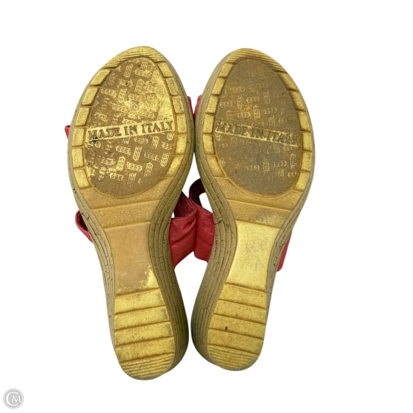 Embellished Medallion Wedge Sandals By Italian Shoemakers In Coral, Size: 8