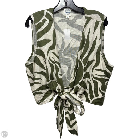 Top Sleeveless By Loft In Cream & Green, Size: Xl