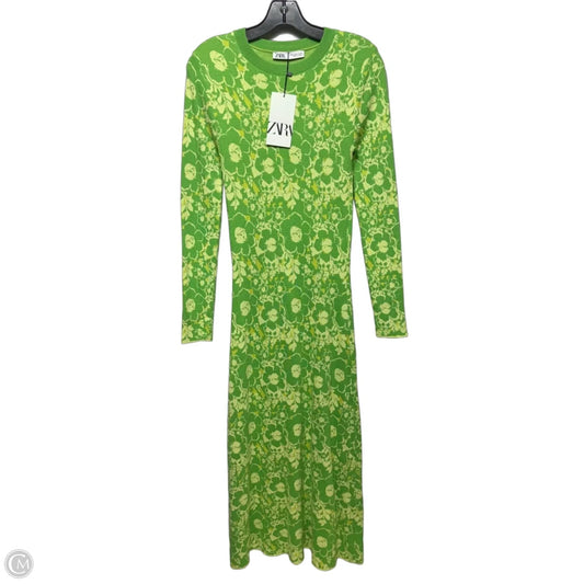 Knit Floral Dress Casual Maxi By Zara In Green, Size: S