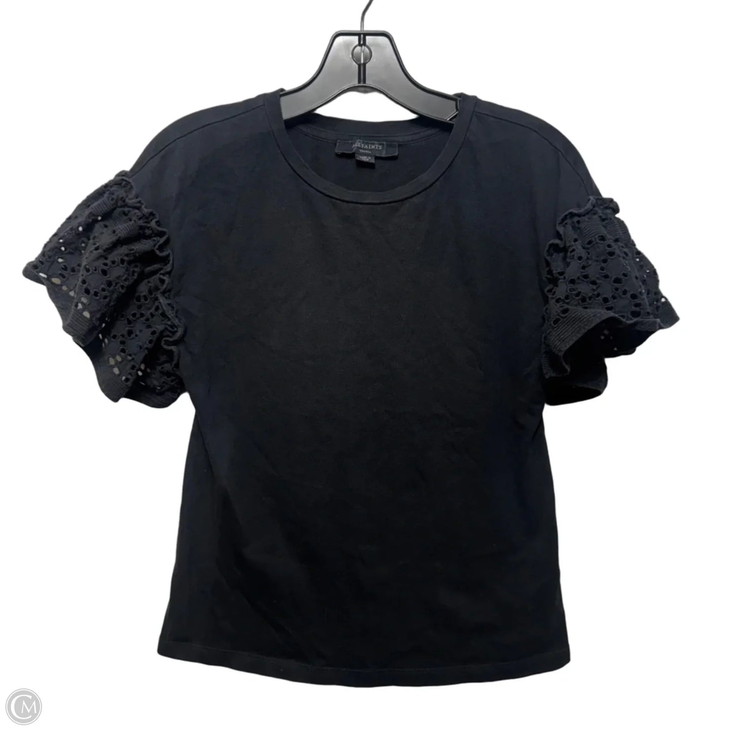 Eyelet Sleeve Top Short Sleeve Designer By All Saints In Black, Size: S