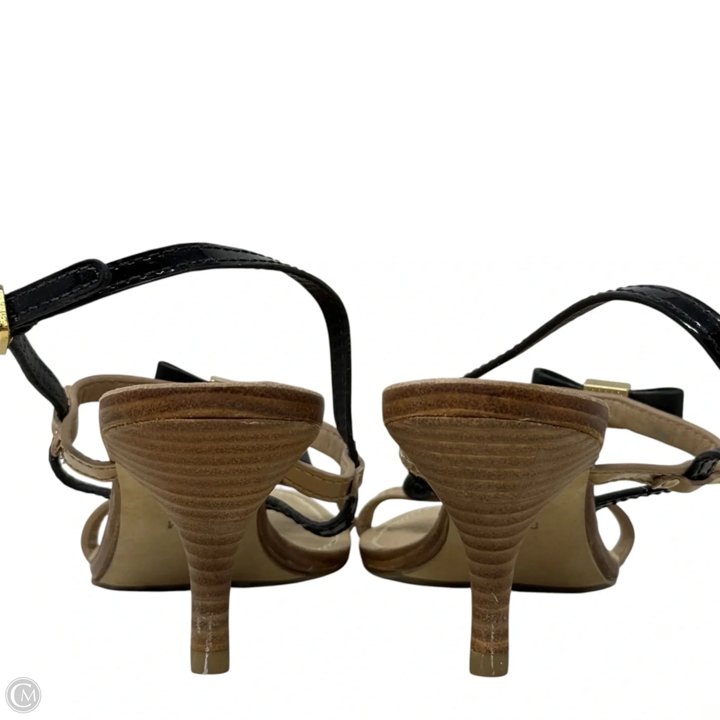 Kailey Sandals Designer By Tory Burch In Black & Gold, Size: 8.5