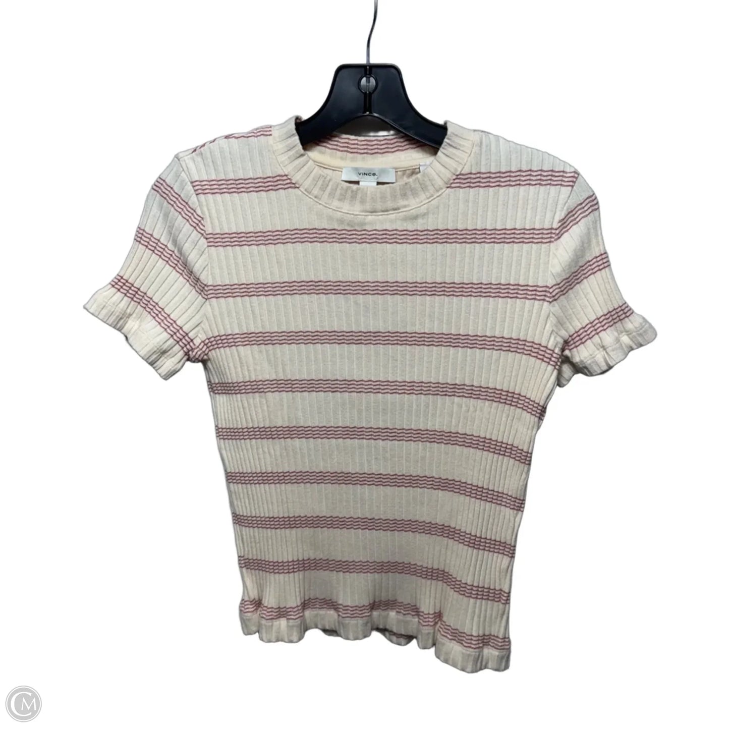 Top Short Sleeve By Vince In Cream & Red, Size: M