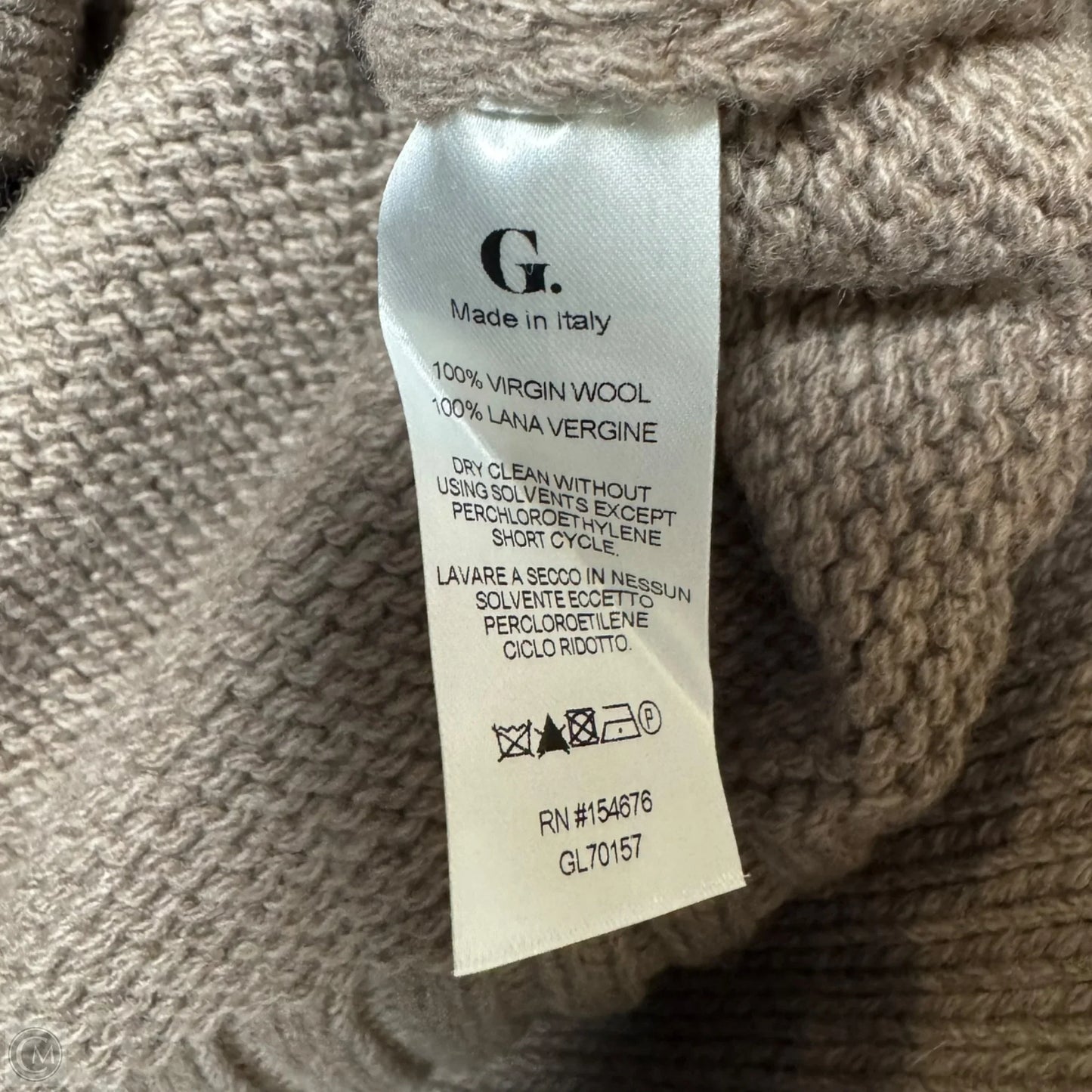 Virgin Wool Sweater Cardigan By G. In Taupe, Size: M