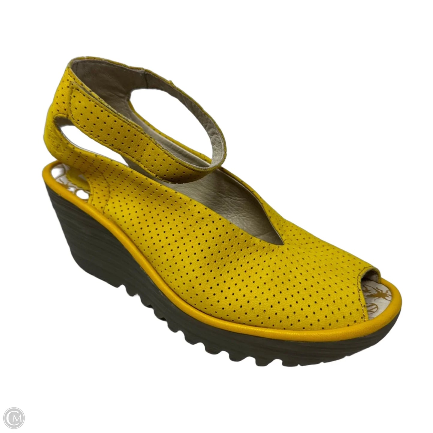 Yala Perforated Shoes Heels Wedge By Fly London In Yellow, Size: 8.5