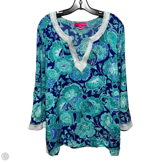 Sequin Trim Tunic Designer By Lilly Pulitzer In Aqua, Size: Xl