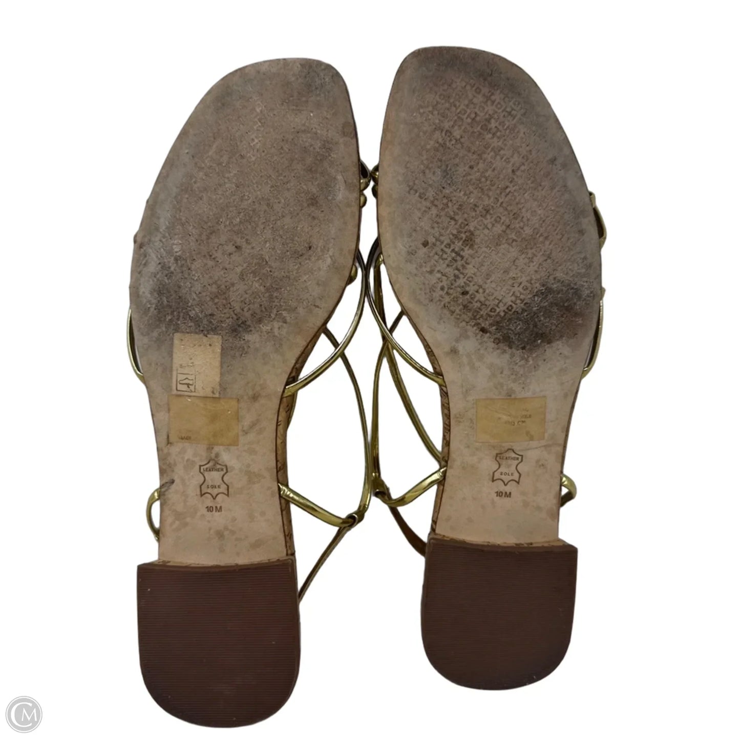 Penelope Strappy Sandals Designer By Tory Burch In Gold & Tan, Size: 10