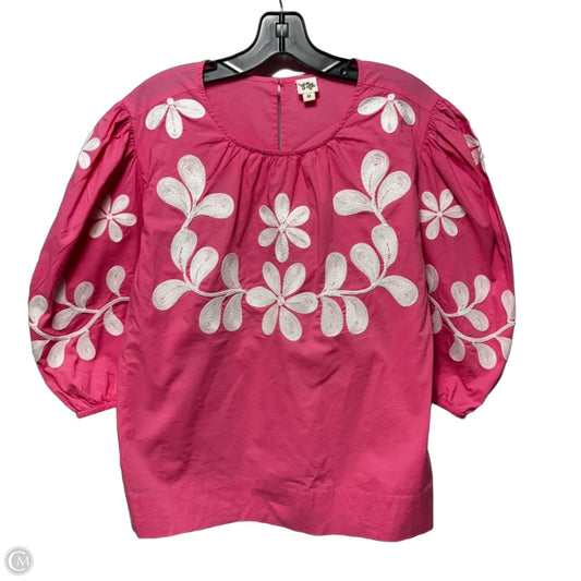 Embroidered Top 3/4 Sleeve By Ivy Jane In Pink & White, Size: M