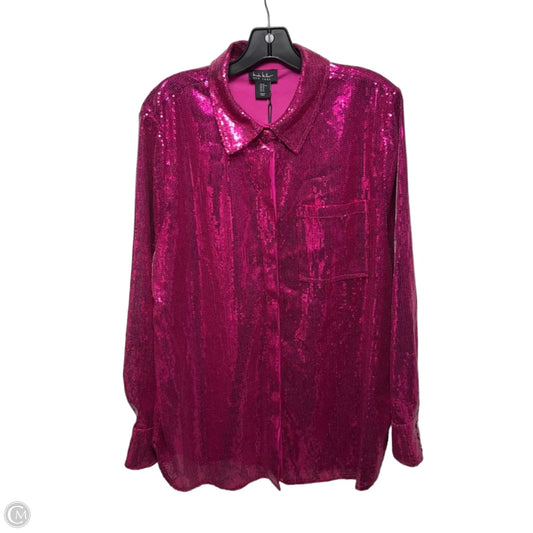 Sequin Top Long Sleeve By Nicole Miller In Pink, Size: Xl
