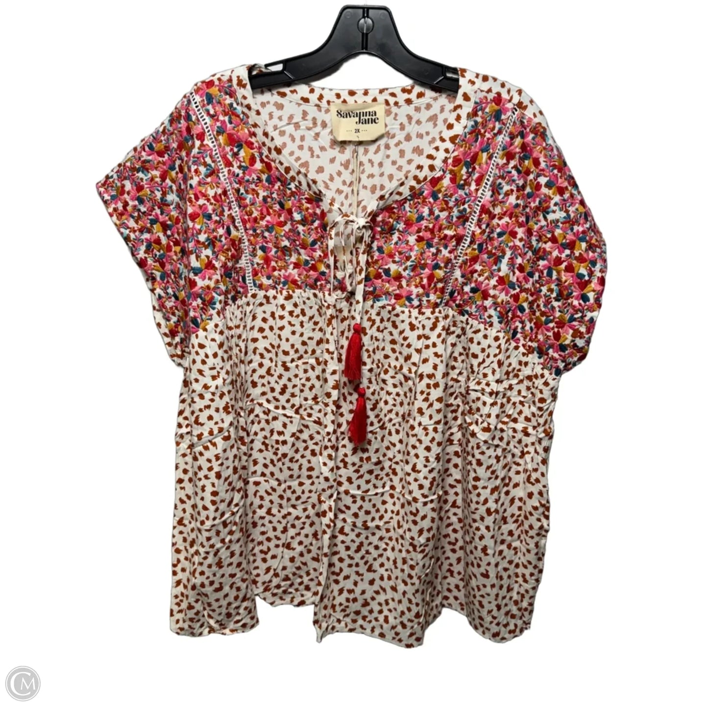 Top Short Sleeve By Savanna Jane In Floral Print, Size: 2x