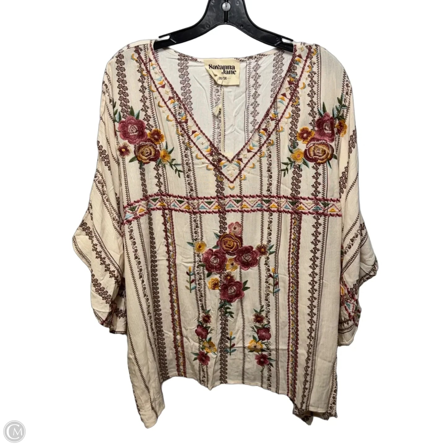 Top Short Sleeve By Savanna Jane In Floral Print, Size: 2x/3x