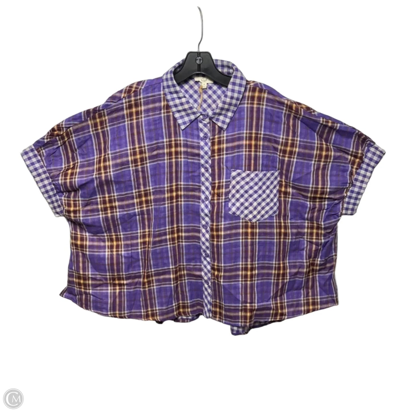 Top Short Sleeve By Easel In Plaid Pattern, Size: M