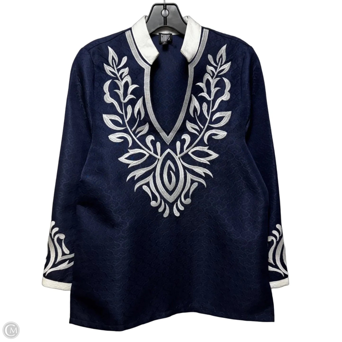 Embroidered Tunic Long Sleeve By Gump’s In Blue & White, Size: S