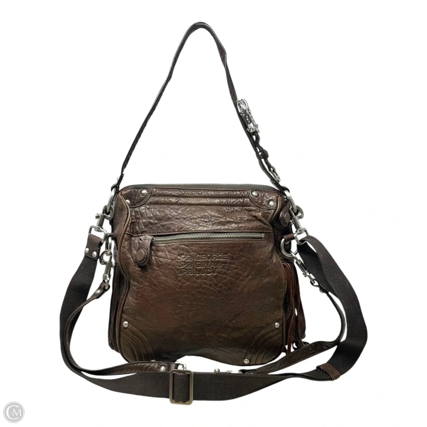 Fringe Leather Satchel Handbag By George Gina & Lucy, Size: Medium