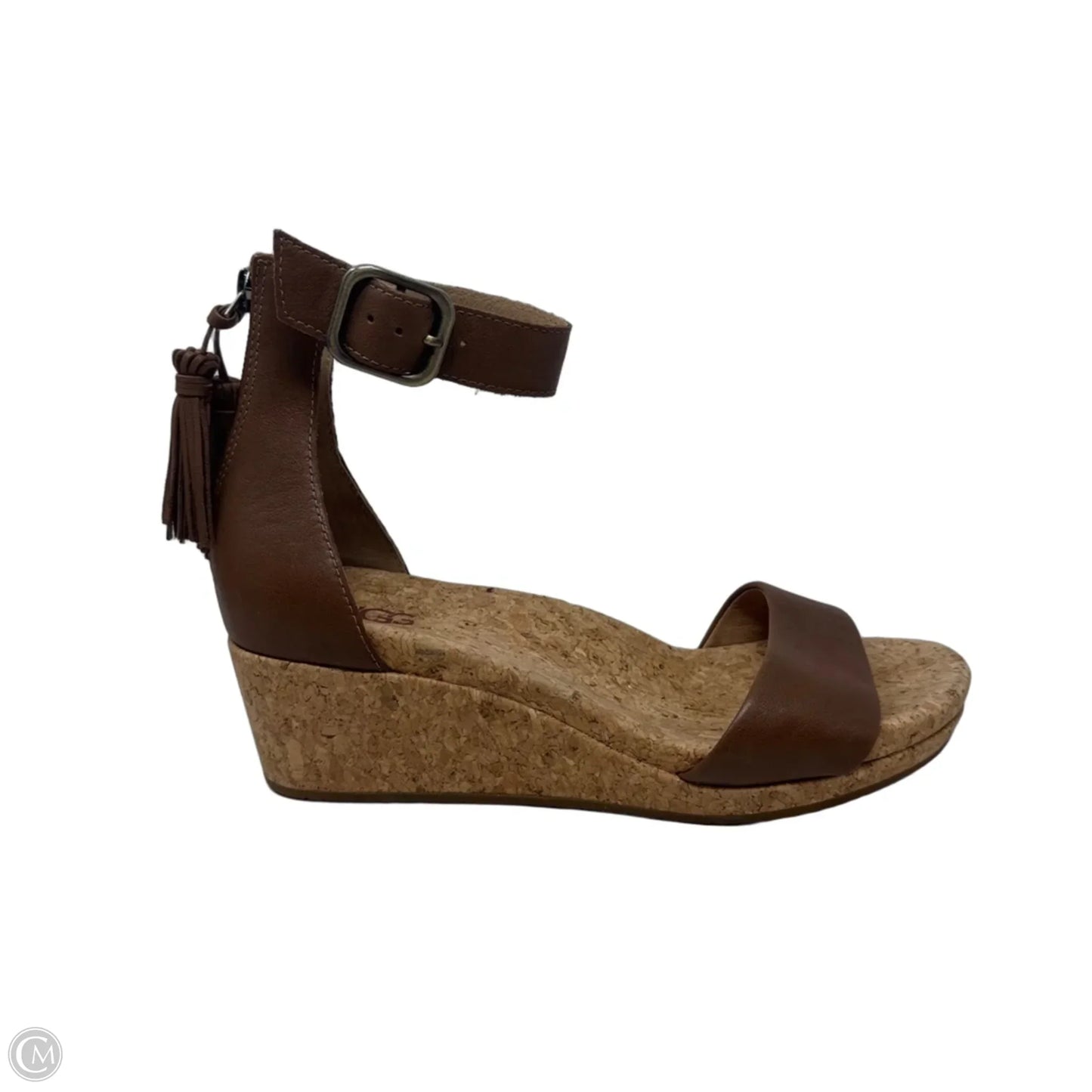 Zoe Tassel Wedge Sandals Designer By Ugg In Brown, Size: 7.5