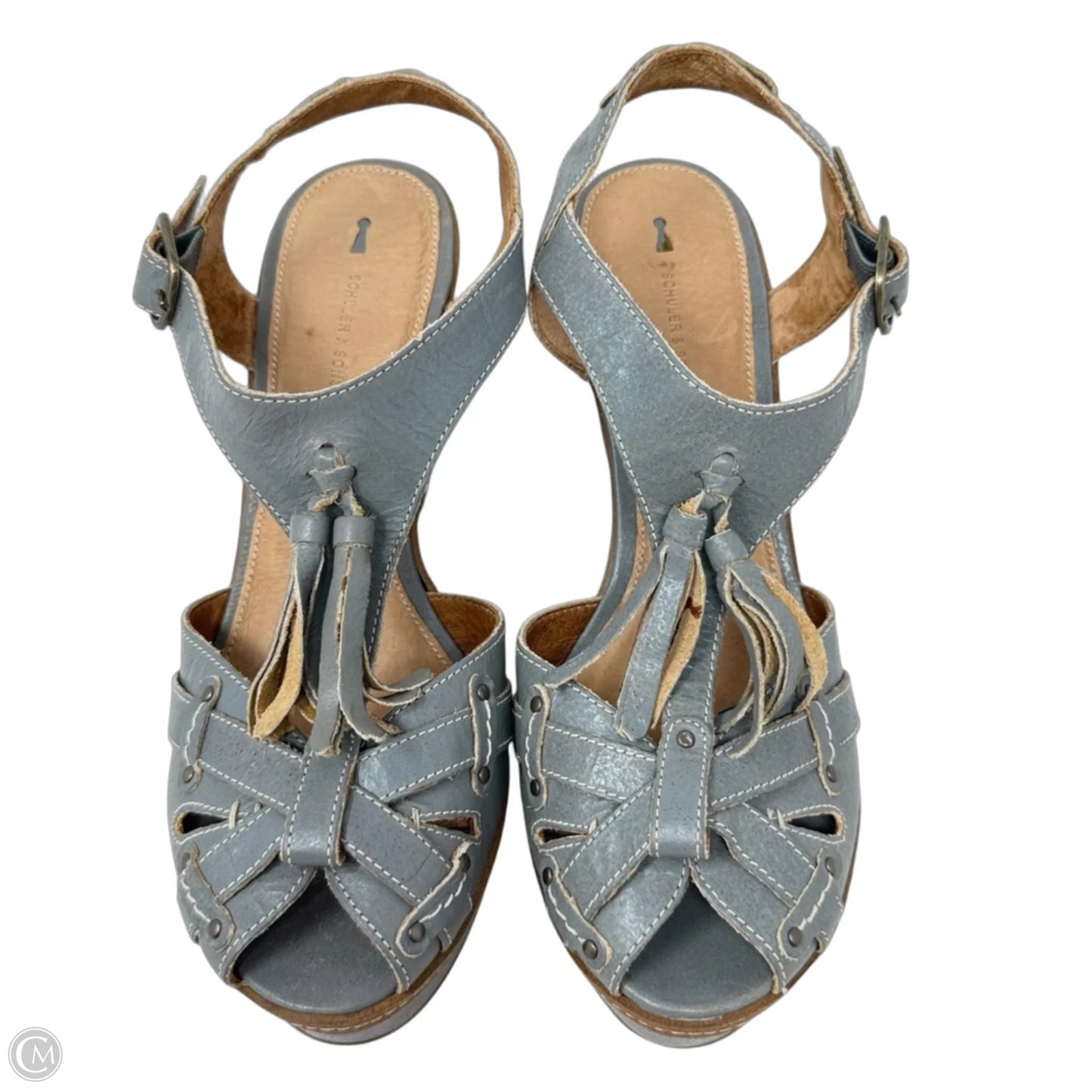 Philadelphia Leather Tassel Wedge Sandals By Schuler & Sons X Anthropologie In Grey, Size: 8