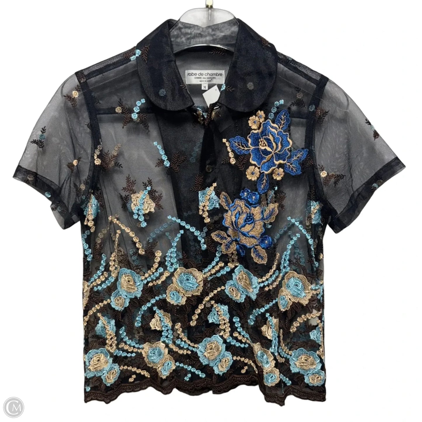Embroidered Mesh Top Short Sleeve By Comme Des Garçons In Floral Print, Size: M