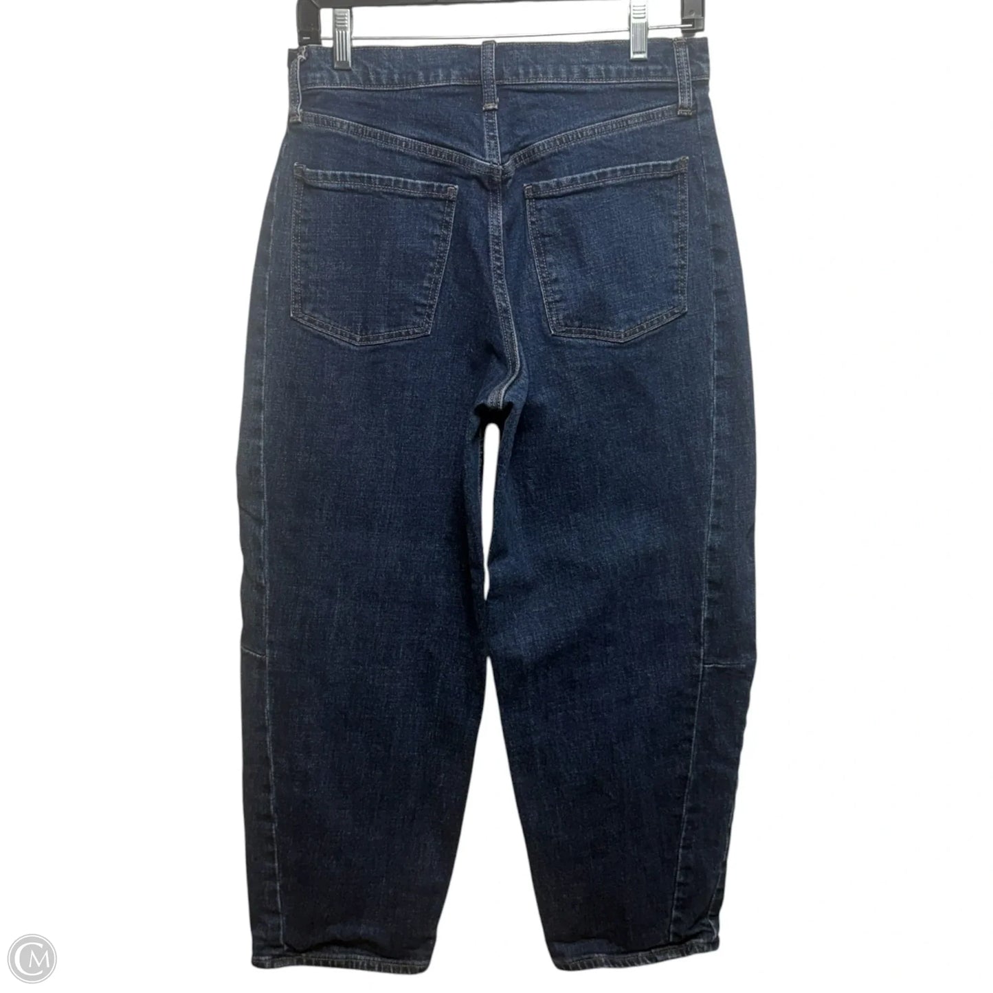 High Rise Barrel Leg Jeans By Old Navy In Dark Blue Wash Denim, Size: 6