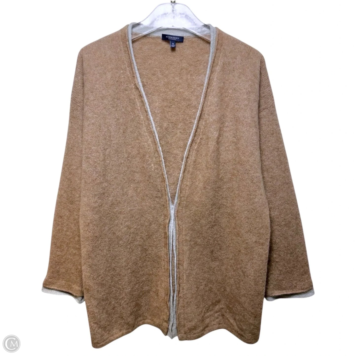 Vintage Cashmere Layered Sweater Cardigan Luxury Designer By Burberry In Taupe & Grey, Size: 14 (46)