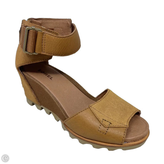 Joanie Sandals Heels Wedge By Sorel In Tan, Size: 7