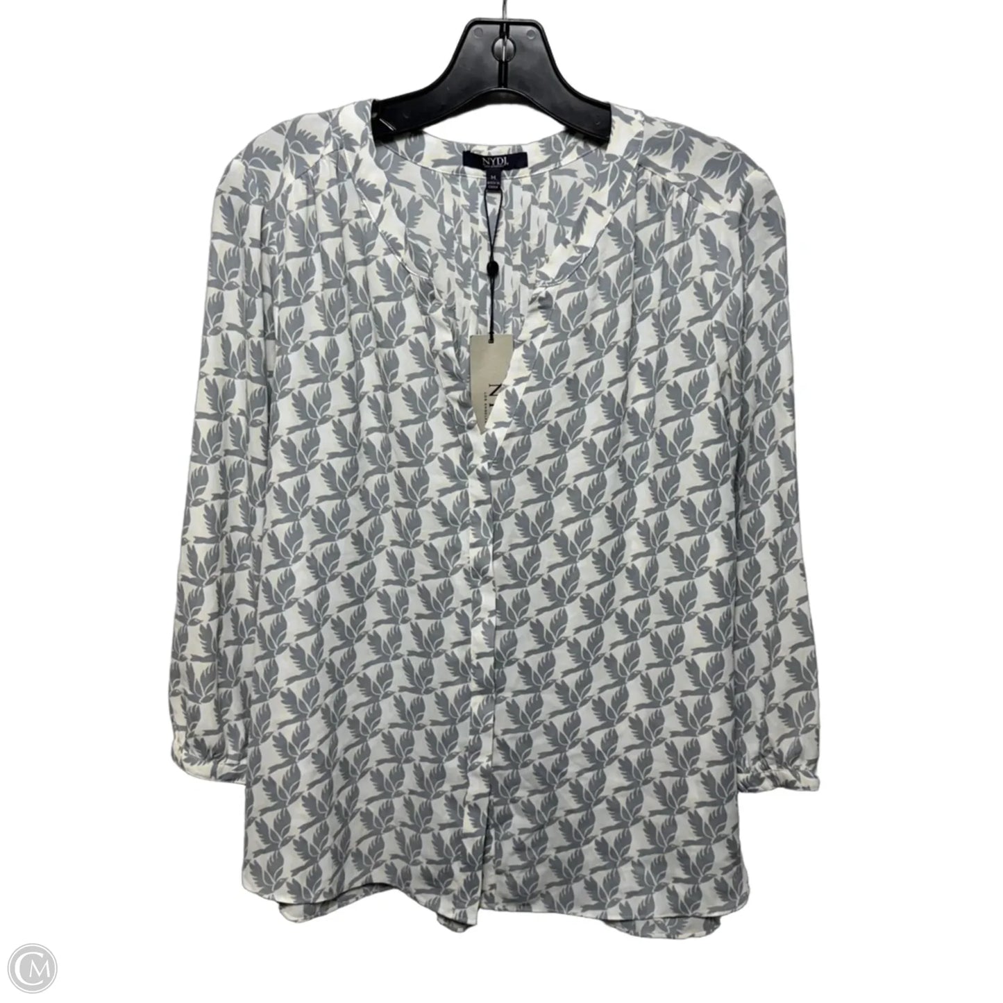 Pintuck Blouse By Not Your Daughters Jeans In Cream & Grey Birds, Size: M