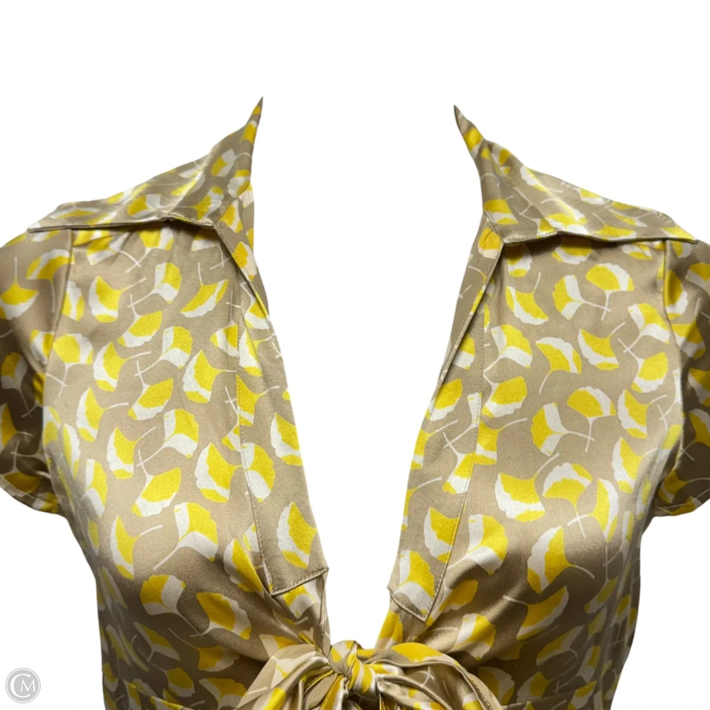 Vespa Gingko Blouse Designer By Diane Von Furstenberg In Tan & Yellow, Size: 8