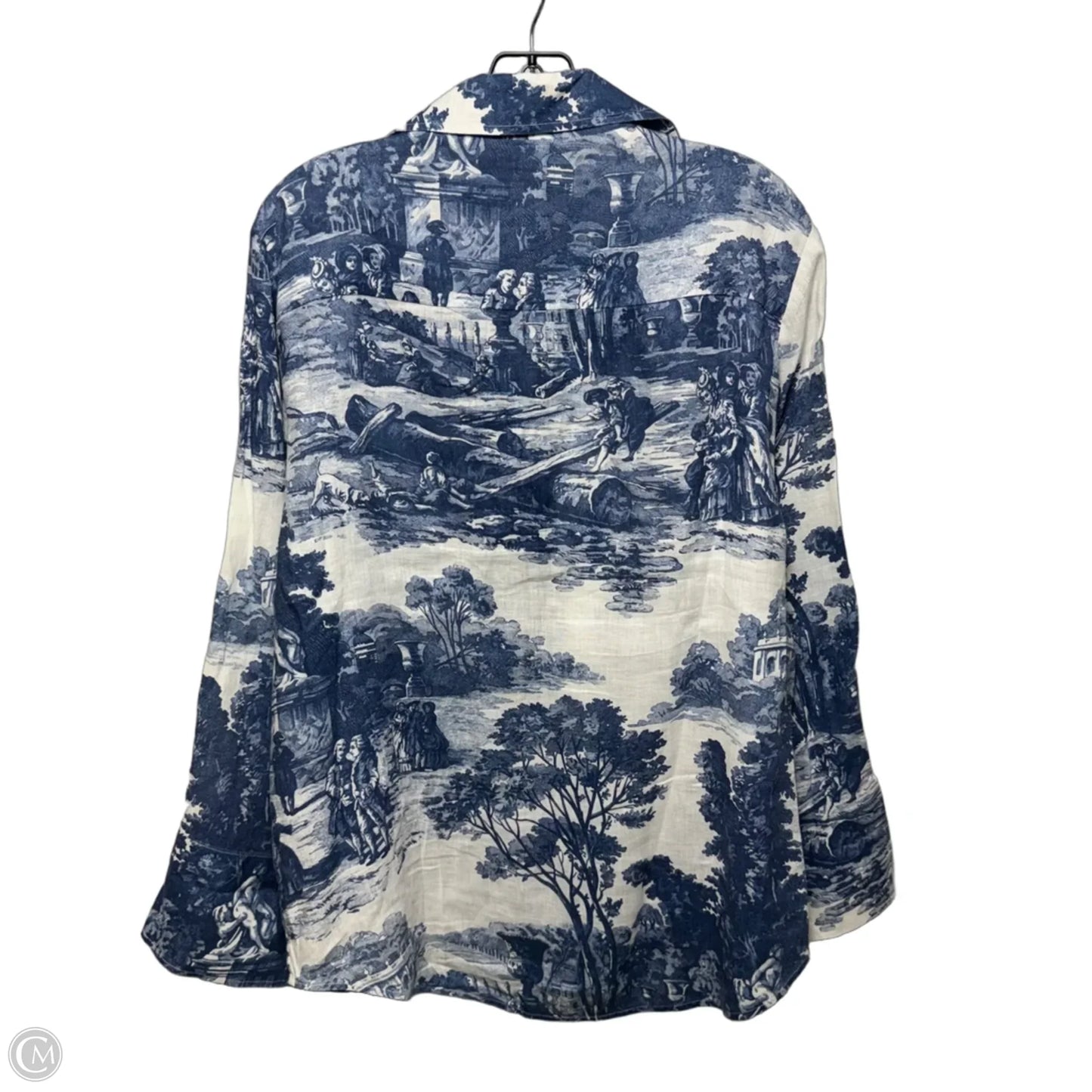 Linen Top Long Sleeve By Cos In Blue & Cream, Size: 10