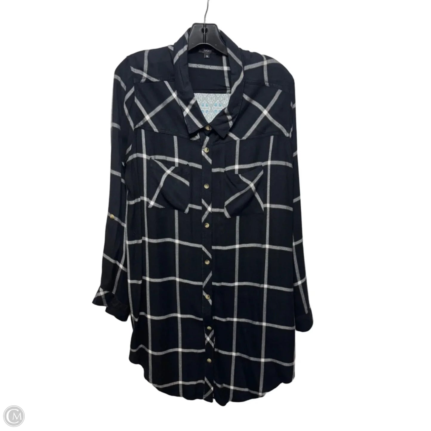 Top Long Sleeve By Tolani In Plaid Pattern, Size: 1x