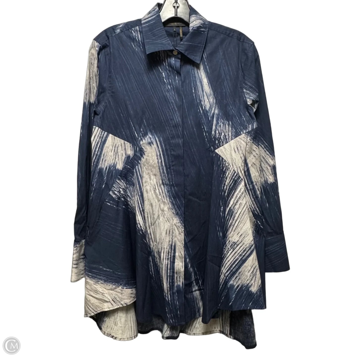 Tunic Long Sleeve By Donna Karan In Blue & Cream, Size: Xs