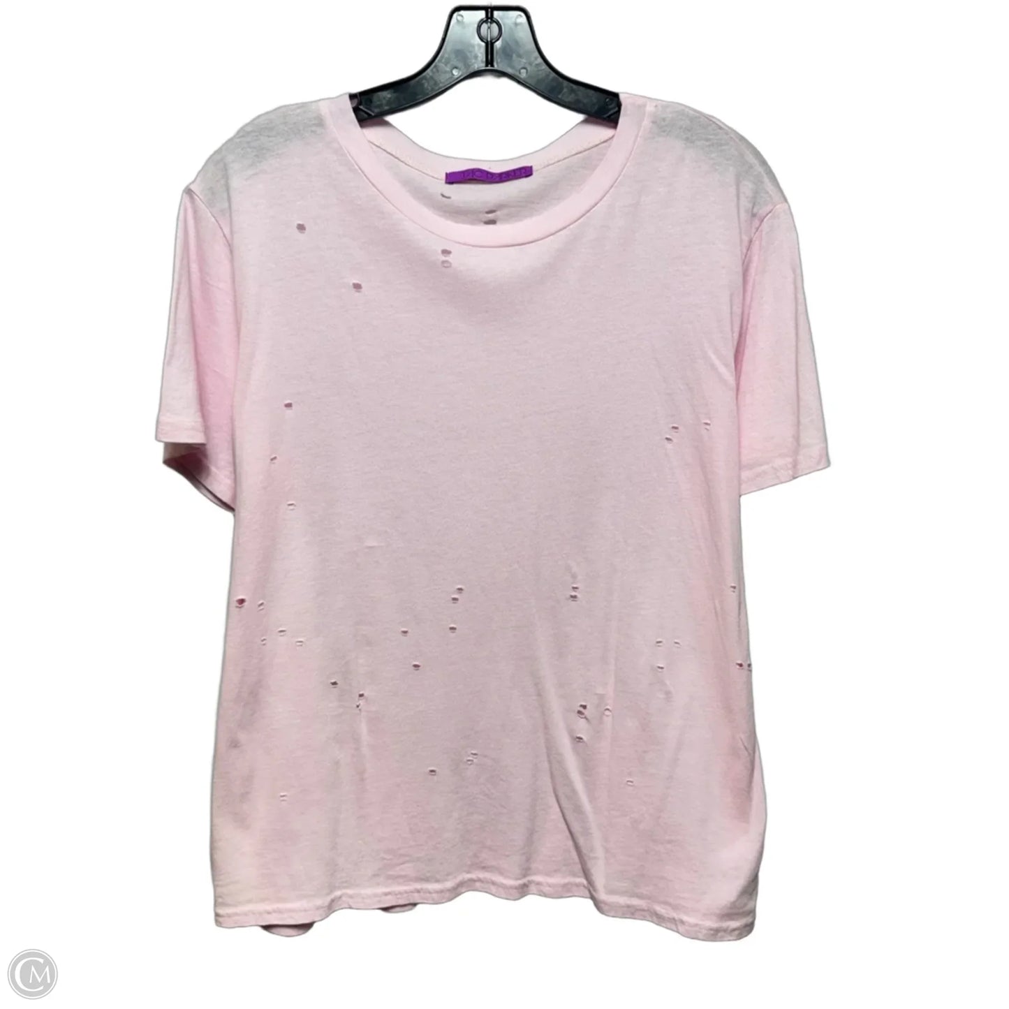Distressed Top Short Sleeve Basic By Jac Parker In Pink, Size: L