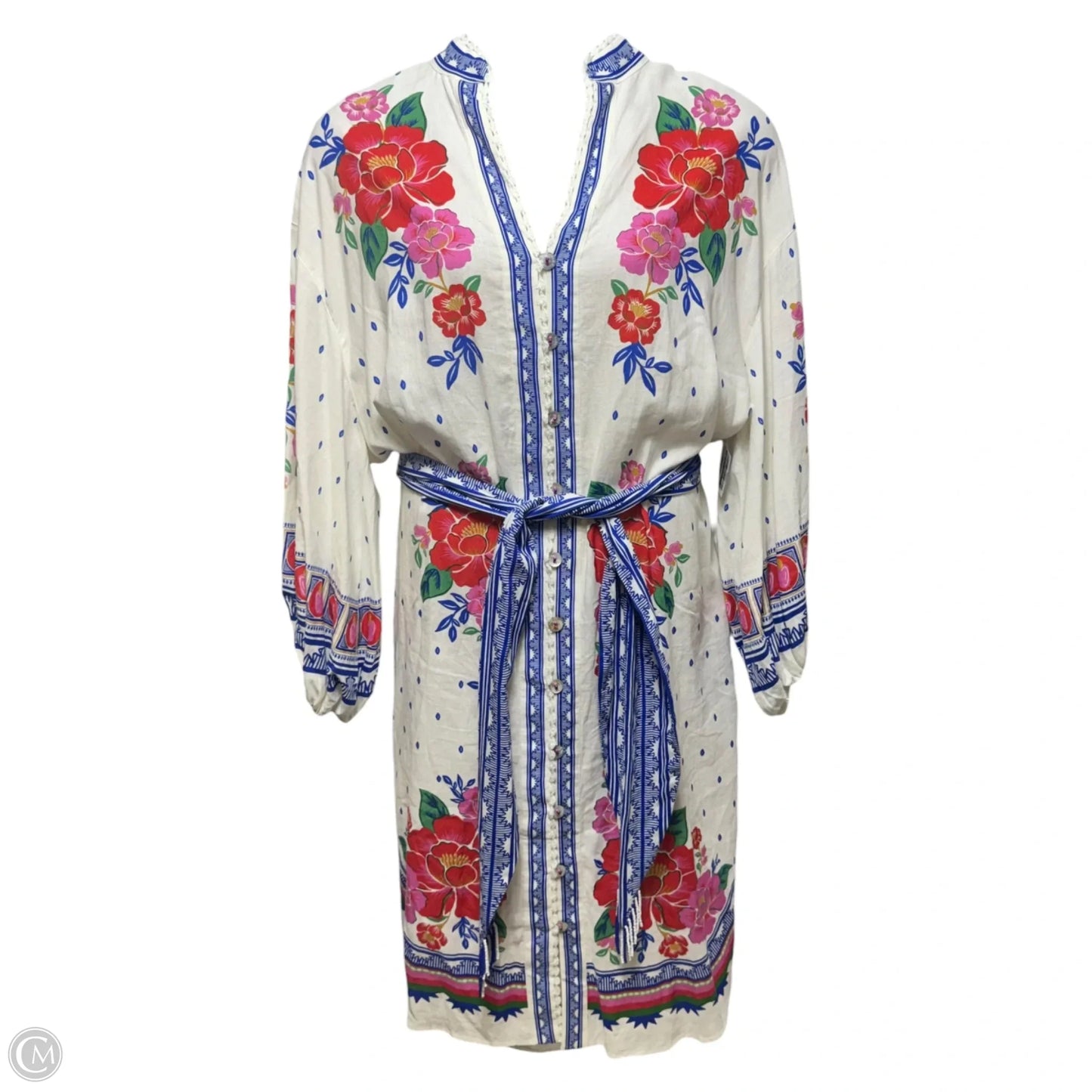 Off White Flowers Beach Dress Designer By Farm Rio In Floral Print, Size: M