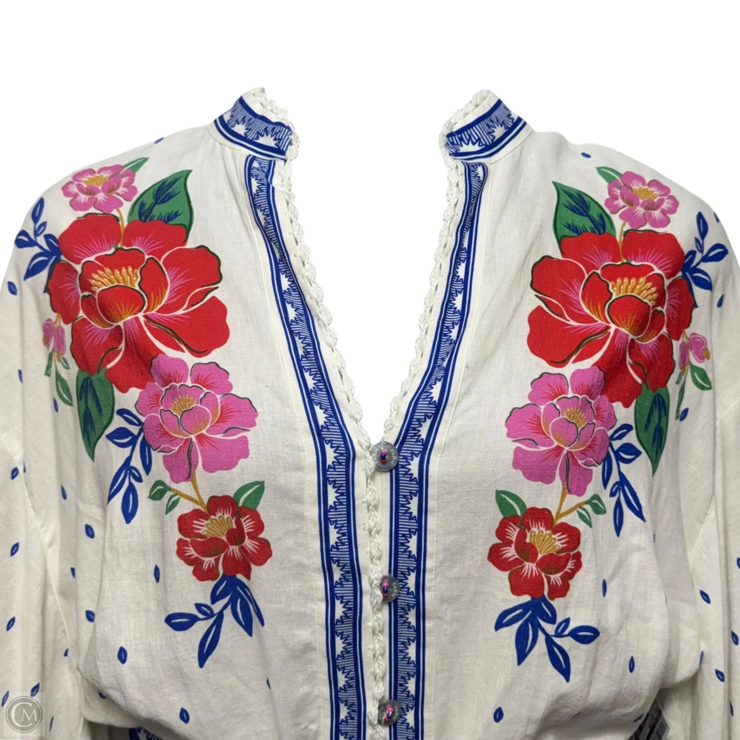 Off White Flowers Beach Dress Designer By Farm Rio In Floral Print, Size: M