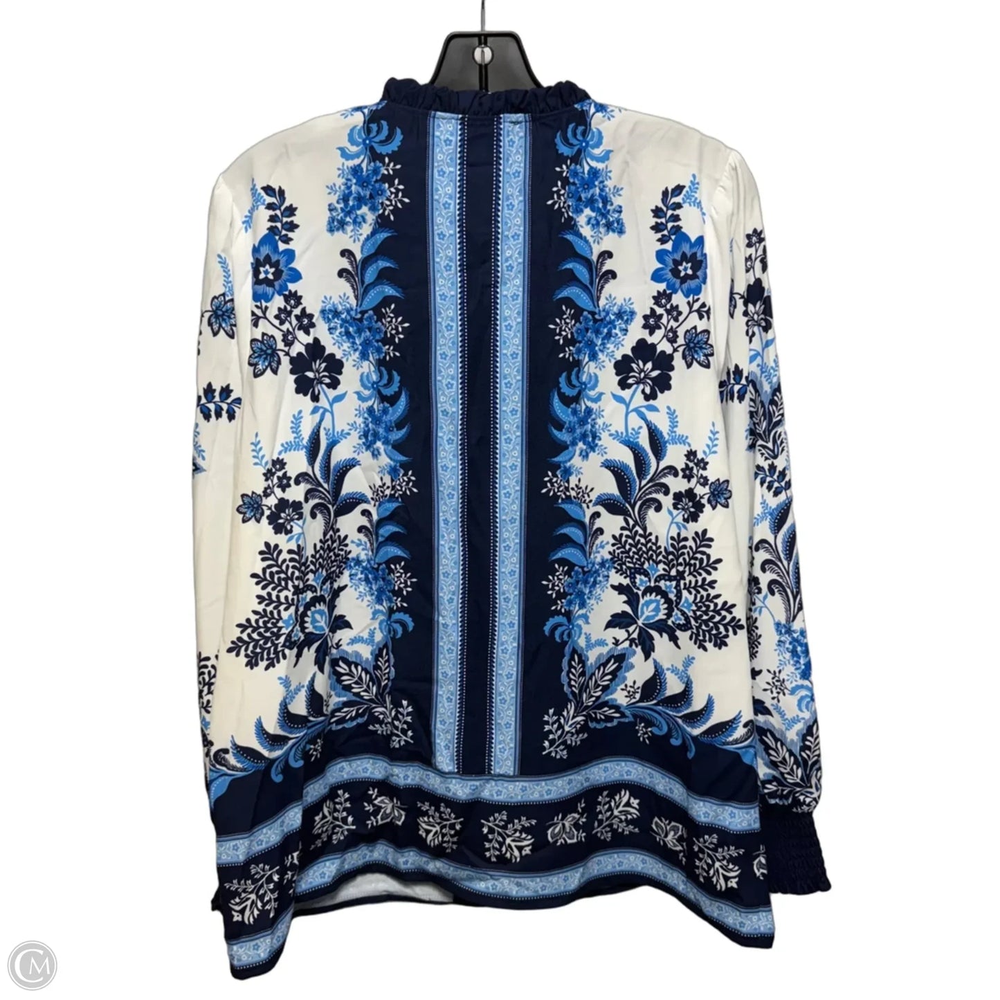 Top Long Sleeve By T Tahari In Blue & White, Size: Xl