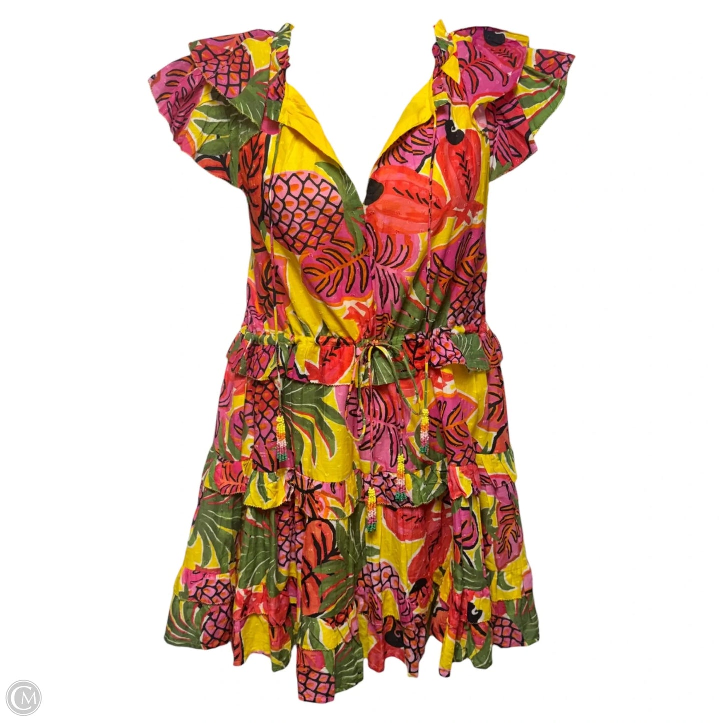 Fruit Dream Ruffle Dress Designer By Farm Rio In Tropical Print, Size: Xl