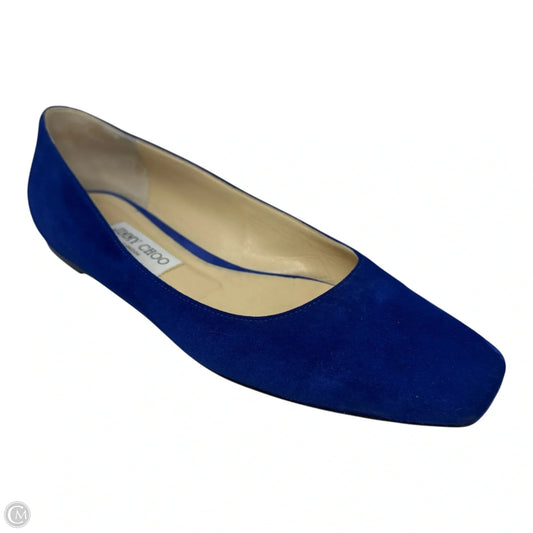 Suede Square Toe Ballerina Flats Luxury Designer By Jimmy Choo In Blue, Size: IT 38.5