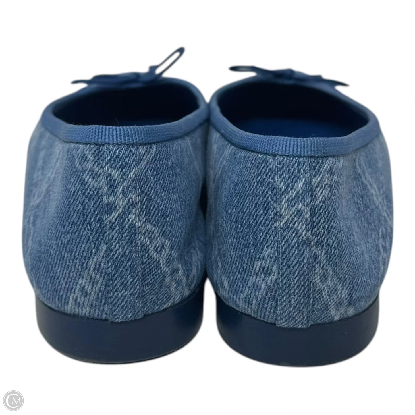Printed Denim Cap Toe Ballerina Flats Shoes Luxury Designer By Chanel In Blue Denim, Size: 39.5
