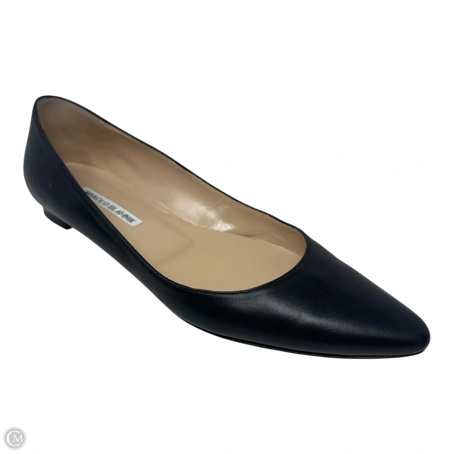 Lanza BB Leather Ballerina Flat Shoes Luxury Designer By Manolo Blahnik In Black, Size: 39.5