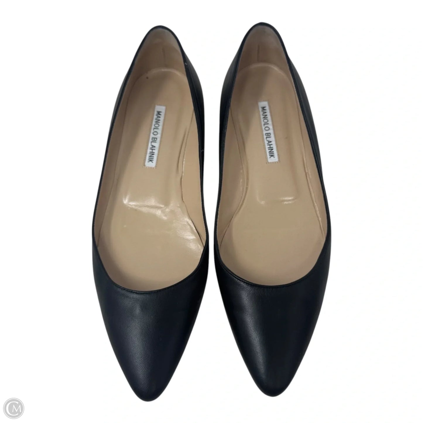 Lanza BB Leather Ballerina Flat Shoes Luxury Designer By Manolo Blahnik In Black, Size: 39.5