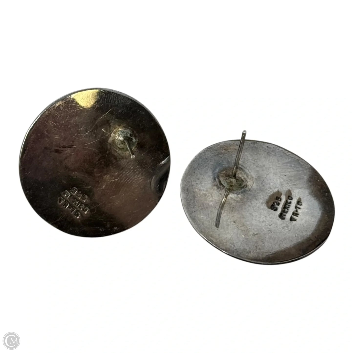Two Tone Modernist Bullseye Mexican Sterling Silver Earrings
