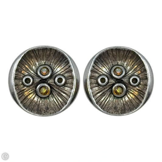 Vintage Round Modernist Silver Tone Clip On Earrings By Avant Garde