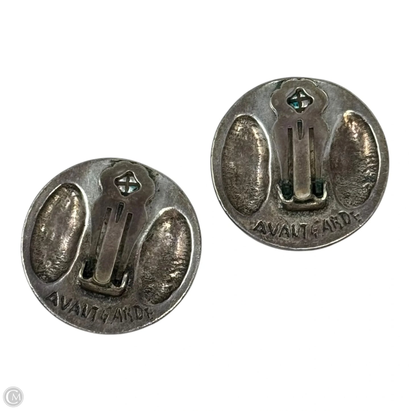 Vintage Round Modernist Silver Tone Clip On Earrings By Avant Garde