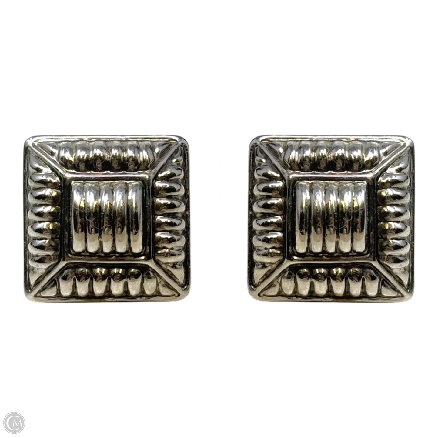 Square Cable Silver Tone Clip On Earrings