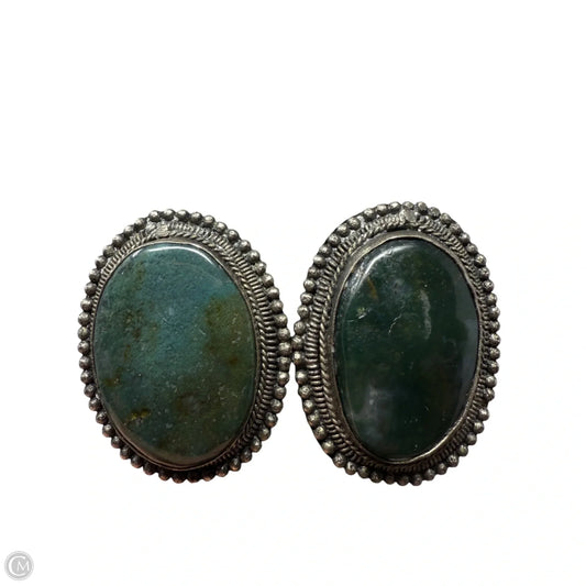 Green Agate Clip Earrings