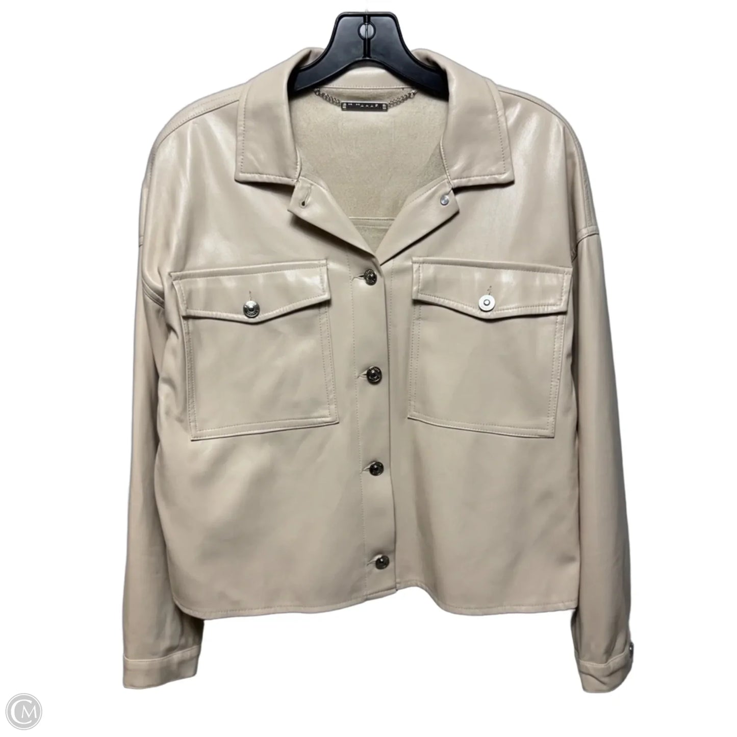 Faux Leather Jacket Shirt By T Tahari In Cream, Size: S