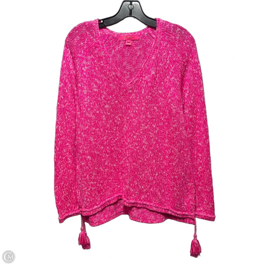 Tassel Sweater Designer By Lilly Pulitzer In Pink & White, Size: L