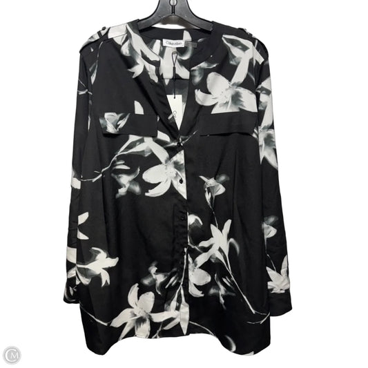 Top Long Sleeve By Calvin Klein In Black & White, Size: 1x