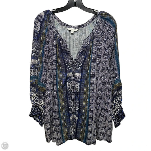 Top 3/4 Sleeve By Liverpool In Blue & Cream, Size: 3x