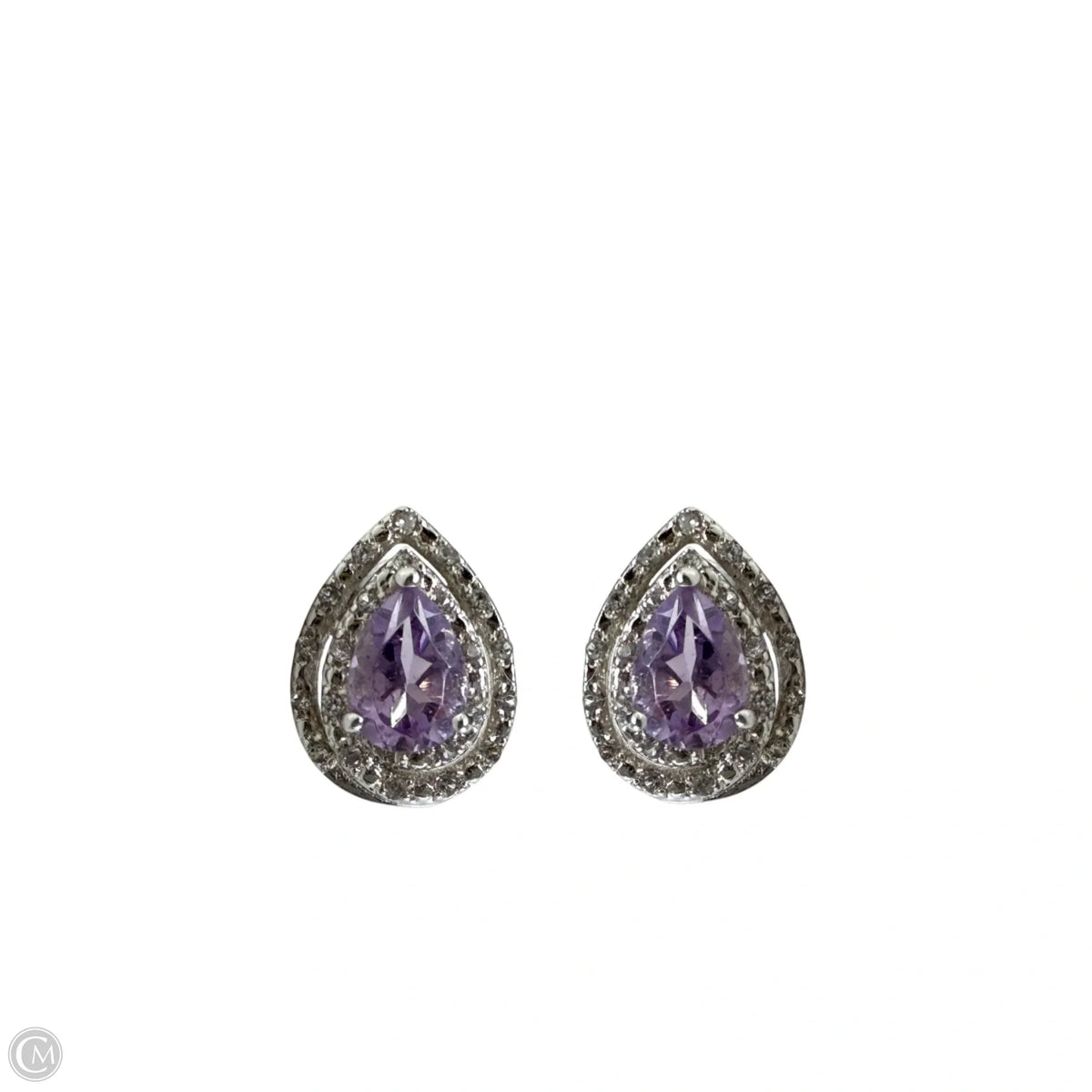Sterling Silver & Purple CZ Pear Stud Earrings