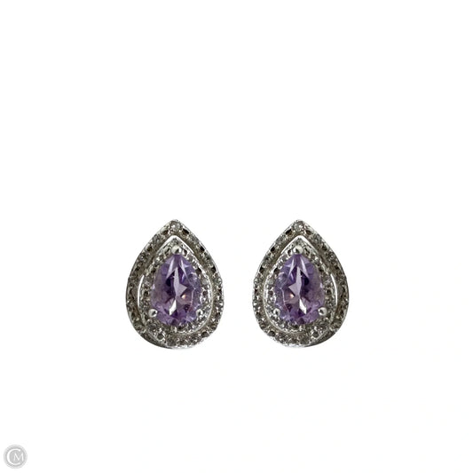 Sterling Silver & Purple CZ Pear Stud Earrings