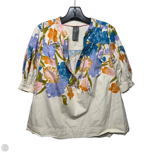Top Short Sleeve By Anthropologie In Floral Print, Size: 1X